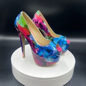 Blue and Pink Floral Shoe Republic LA Platform Heels